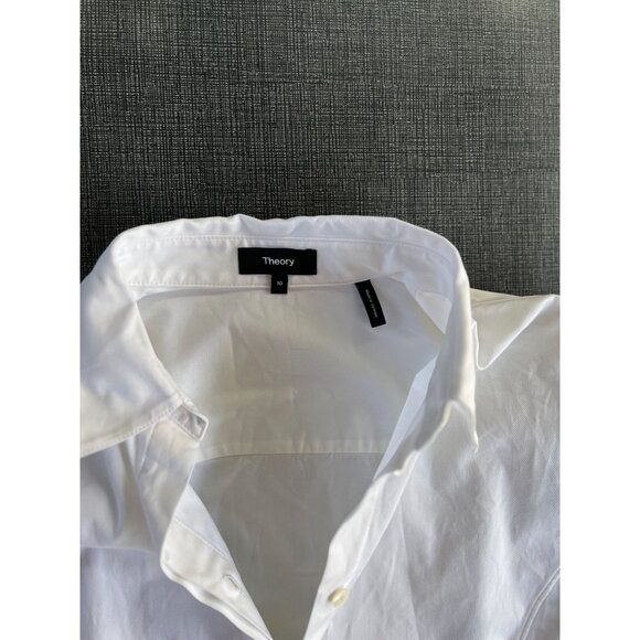 NEW Theory White Shirt Mini Dress 10 Soream A-Line Button Down Stretch ($395) - Picture 9 of 13